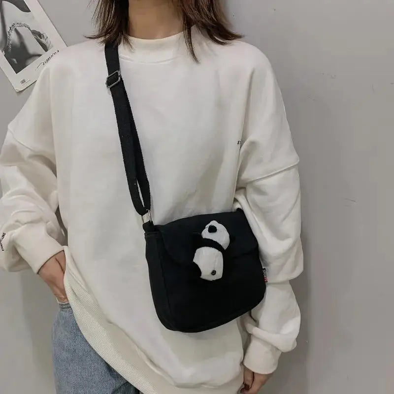 Panda Pendant Messenger Bag Solid Casual Shoulder Bag