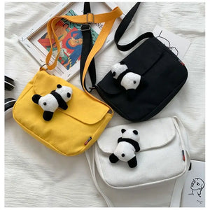 Panda Pendant Messenger Bag Solid Casual Shoulder Bag