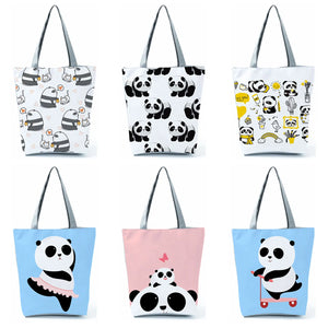 Panda Print Handbags Women Shopping Bag Eco Reusable Casual Shoulder Bag