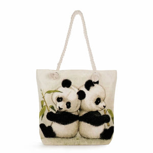 Panda Printed Handbags Casual Women Shoulder Bag Thick Rope Tote Bag