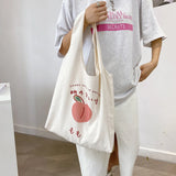 Peach Print Canvas Shoulder Bags For Women Ladies Large Capacity Tote