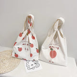 Peach Print Canvas Shoulder Bags For Women Ladies Large Capacity Tote