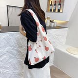 Peach Print Canvas Shoulder Bags For Women Ladies Large Capacity Tote