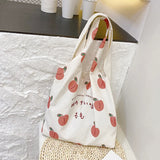 Peach Print Canvas Shoulder Bags For Women Ladies Large Capacity Tote