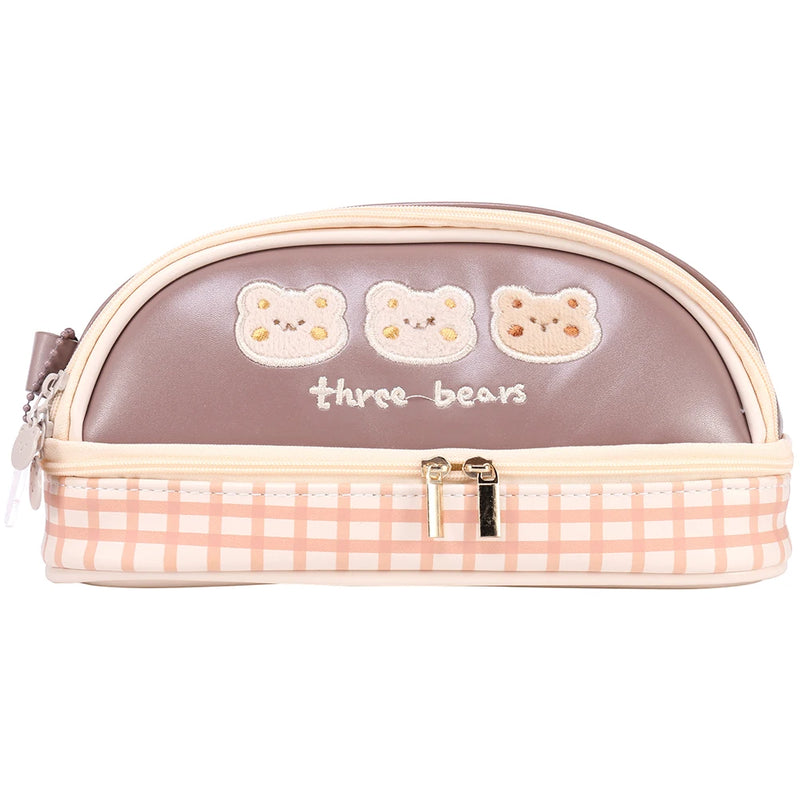 Large Capacity Pencil Case Organizer PU Zipper Student Cartoon