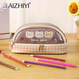 Large Capacity Pencil Case Organizer PU Zipper Student Cartoon