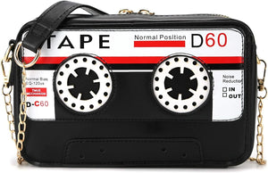 Retro Tape Shaped Evening Purse, PU Audio Cassette Crossbody Handbag