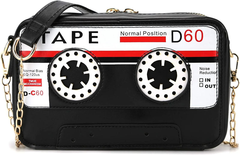 Retro Tape Shaped Evening Purse, PU Audio Cassette Crossbody Handbag