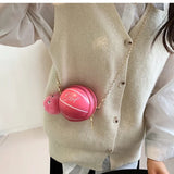 Personality Basketball Shape Handbags Fur Ball Decor Round Purse Mini Crossbody