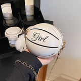 Personality Basketball Shape Handbags Fur Ball Decor Round Purse Mini Crossbody