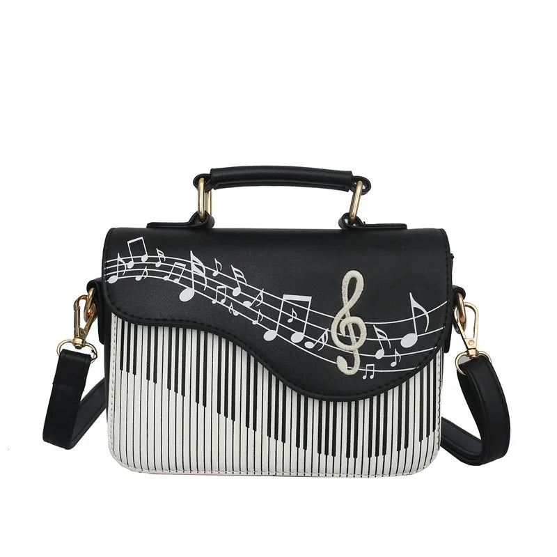 Piano Music Pattern Leather Shoulder Handbags for Women