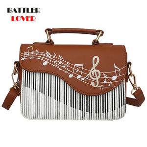 Piano Music Pattern Leather Shoulder Handbags for Women
