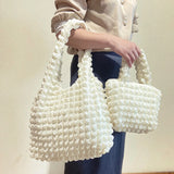 Pleated Women Shoulder Bag Large Capacity Underarm Tote Small Shopping Cloud Bub