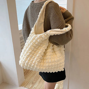 Pleated Shoulder Bag Large Capacity Tote Shopping Bag