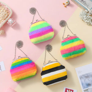 Fur Circle Wallet for Girl Clutch Embroidered Bag Key Earphone Organizer