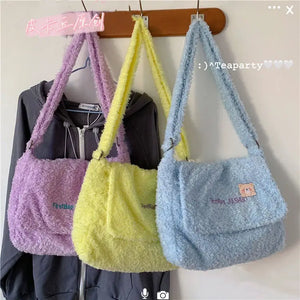 Plush Women's Flap Shoulder Bag Cow Pattern Handbag