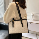 Women's Square Printed Shoulder Bag Vintage PU Leather Tote Casual Handbag