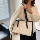 Women's Square Printed Shoulder Bag Vintage PU Leather Tote Casual Handbag