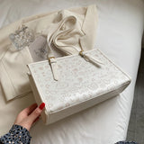 Women's Square Printed Shoulder Bag Vintage PU Leather Tote Casual Handbag