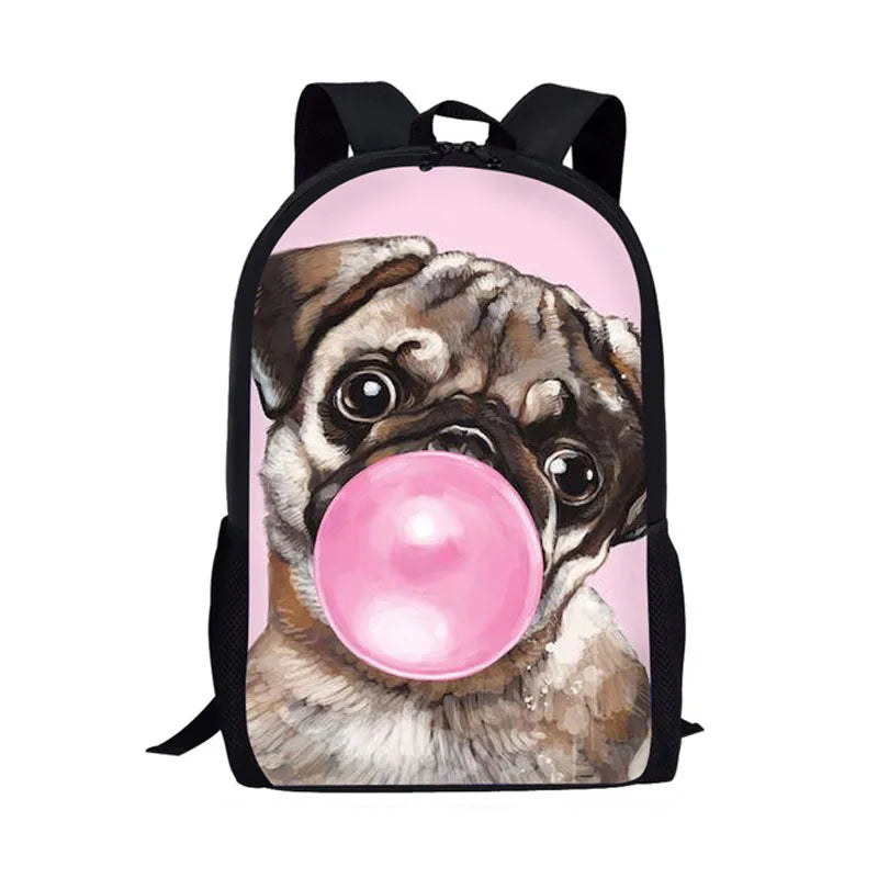 Pug Dog 3D Print School Bags for Kids Backpack Student Bookbag