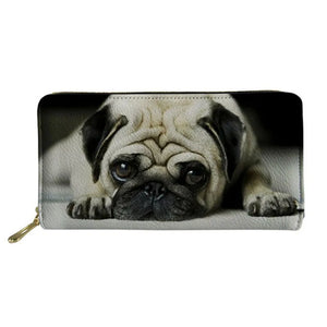 Pug Dog Print Long Wallets Women Credit Card Holder Leather Purse Pouch
