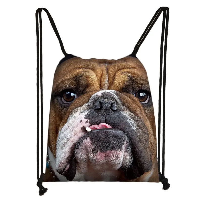 Pug Print Drawstring Bag Ladies Shopping Storage Bag Travel 3D Print Animal Dog