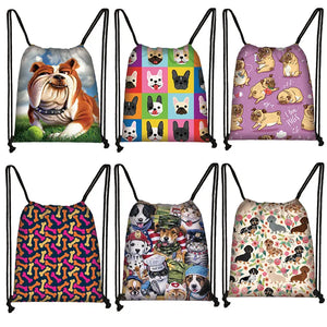 Pug Print Drawstring Bag Ladies Shopping Storage Bag Travel 3D Print Animal Dog