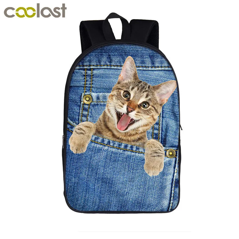 Puppy Dog / Kitten Cat Backpack Women Men Causal Rucksack Student School Bags