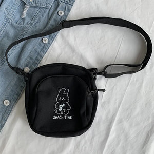 Rabbit Canvas Small Crossbody Bag Casual Student Girls Messenger Bags