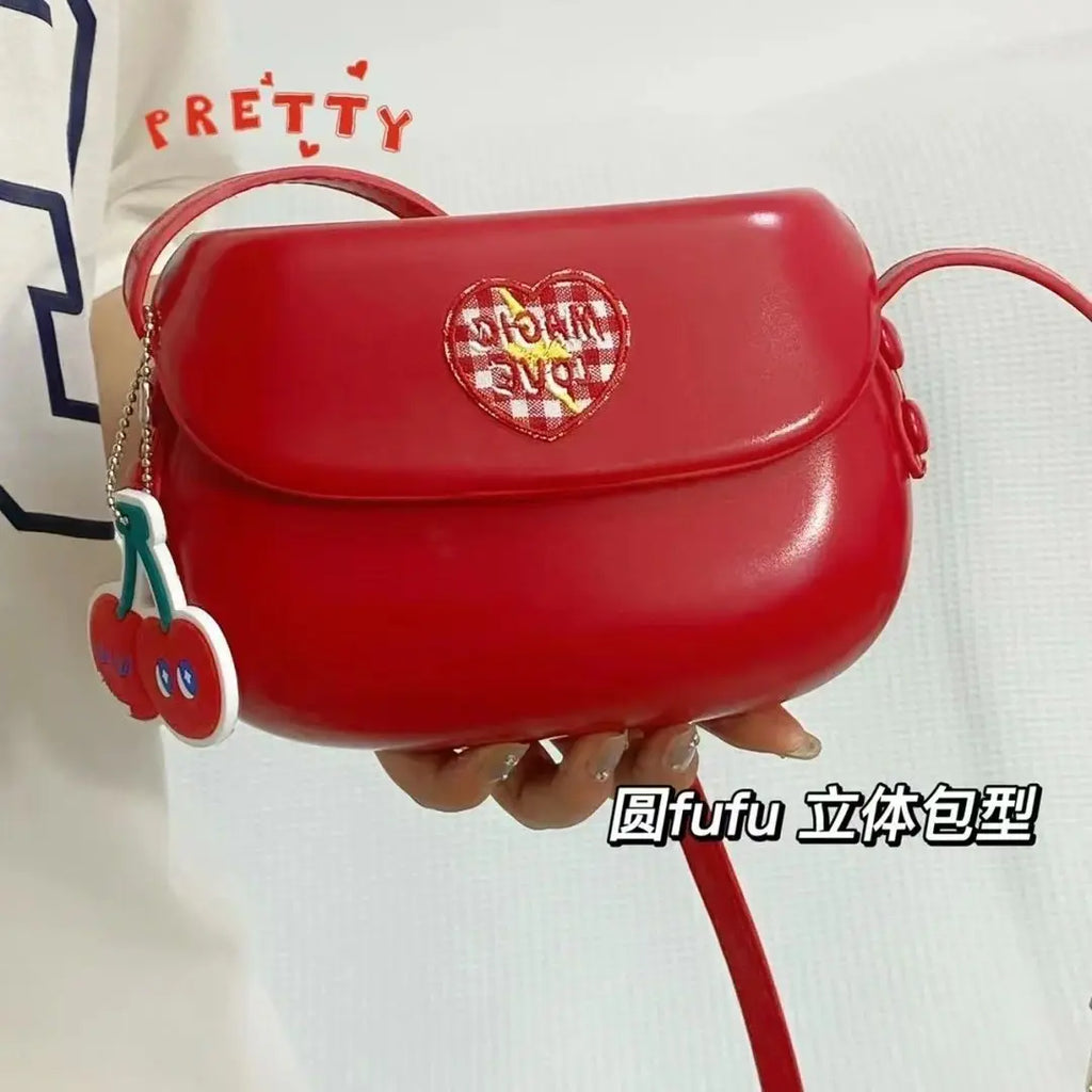 Red Cherries Vintage Embroidery Saddle Bag Messenger Bag