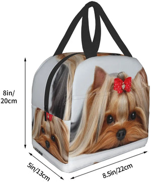 Ribbon Yorkie Love Dog Lunch Bag for Women Reusable Insulated Lunch Box