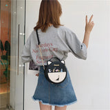 Round Cat Pattern Handbag Embroidery Clutch Bag Girls Caual Totes