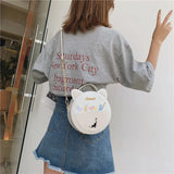Round Cat Pattern Handbag Embroidery Clutch Bag Girls Caual Totes