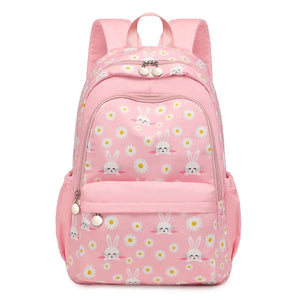 Flower Rabbit Print School Backpack Laptop Travel Bag for Teenagers