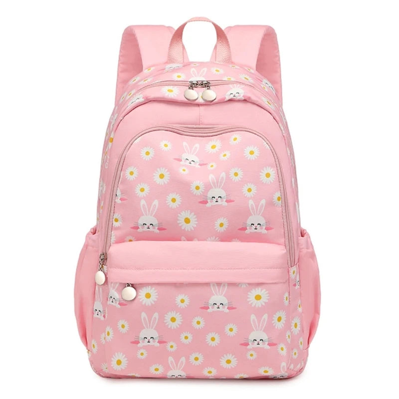 Flower Rabbit Print School Backpack Laptop Travel Bag for Teenagers