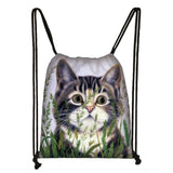 Cat Print Drawstring Bag Girls Women's Travel Storage Foldable Shopping