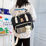 Harajuku Student Bookbag with Cartoon Bear Pendant - Teenage Girl School Bag