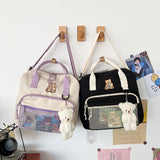 Harajuku Student Bookbag with Cartoon Bear Pendant - Teenage Girl School Bag