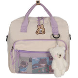Harajuku Student Bookbag with Cartoon Bear Pendant - Teenage Girl School Bag
