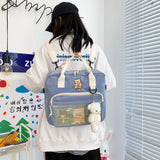 Harajuku Student Bookbag with Cartoon Bear Pendant - Teenage Girl School Bag