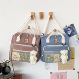 Harajuku Student Bookbag with Cartoon Bear Pendant - Teenage Girl School Bag