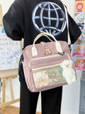 Harajuku Student Bookbag with Cartoon Bear Pendant - Teenage Girl School Bag