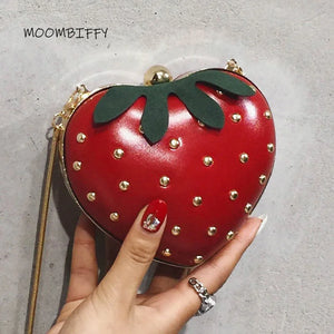Women's Mini Strawberry Crossbody Bag Chain Purse Clutch Red Handbag