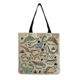 Dino Flowers Shopper Bag Plant Casual Preppy Handbag Student Carry School Bag
