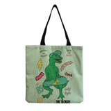 Dino Flowers Shopper Bag Plant Casual Preppy Handbag Student Carry School Bag