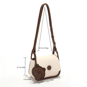 Bear Pendant Satchel Bag Soft PU Leather Handbag Totes