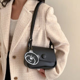 Bear Pendant Satchel Bag Soft PU Leather Handbag Totes