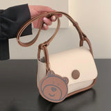 Bear Pendant Satchel Bag Soft PU Leather Handbag Totes