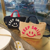 Smiley Face Women Faux Fur Lamb Wool Ladies Crossbody Bag Soft Ladies Messenger