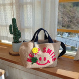 Smiley Face Women Faux Fur Lamb Wool Ladies Crossbody Bag Soft Ladies Messenger